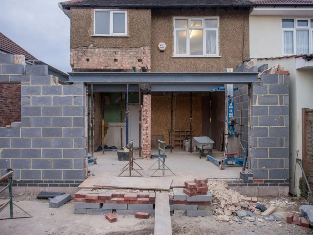 Brick rear extension under construction
