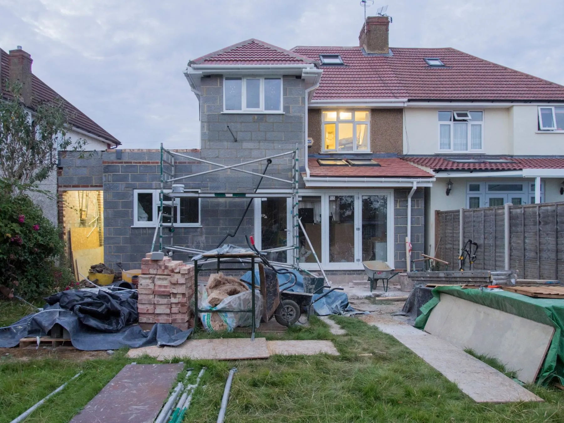 Semi-detached house with a rear extension being built
